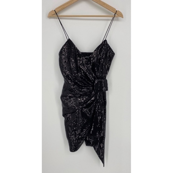 Retrofete Black Mary Sequins Spaghetti Strap Faux Wrap Dress - Picture 2 of 11